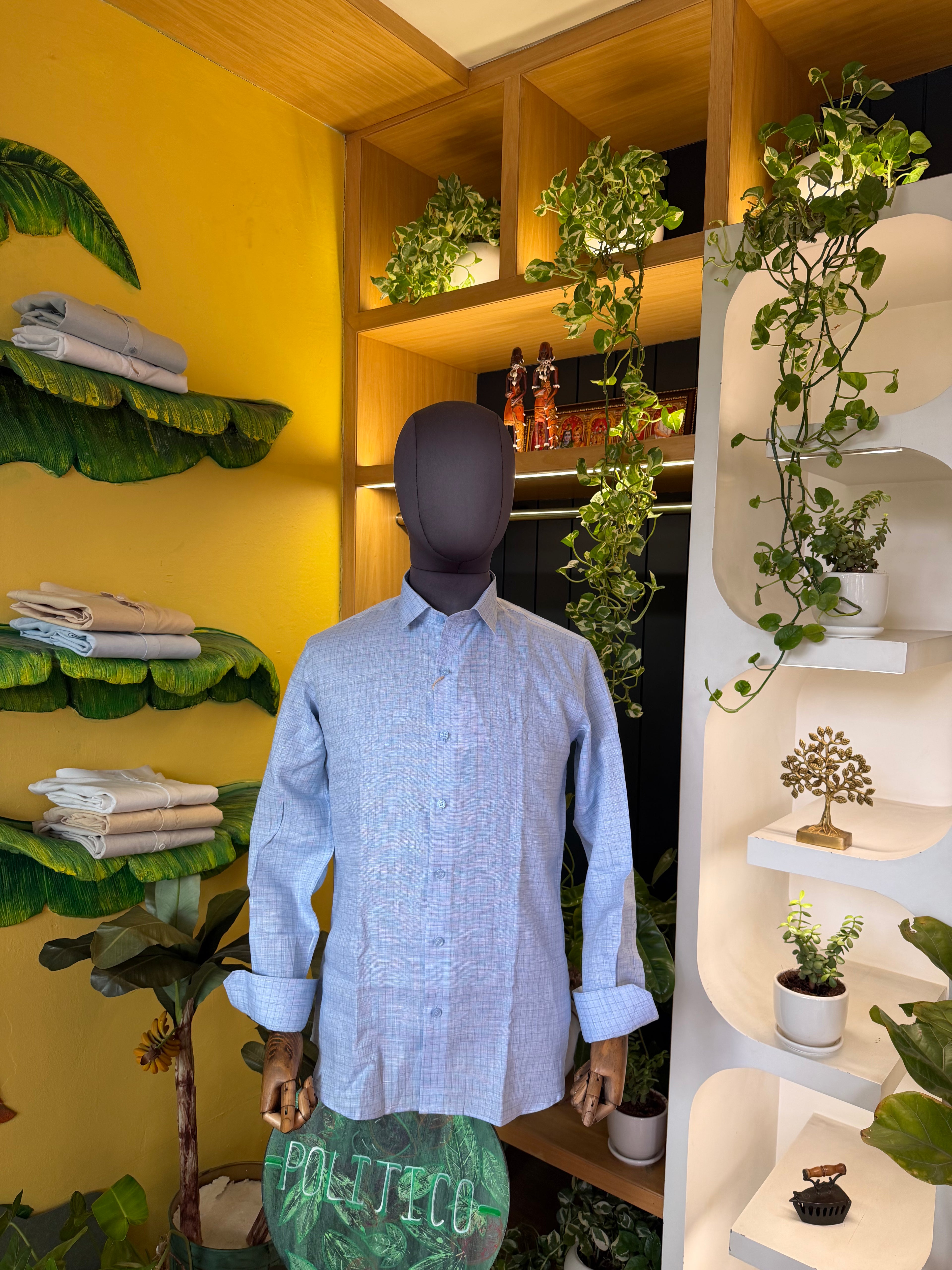 Blue chequered linen shirt