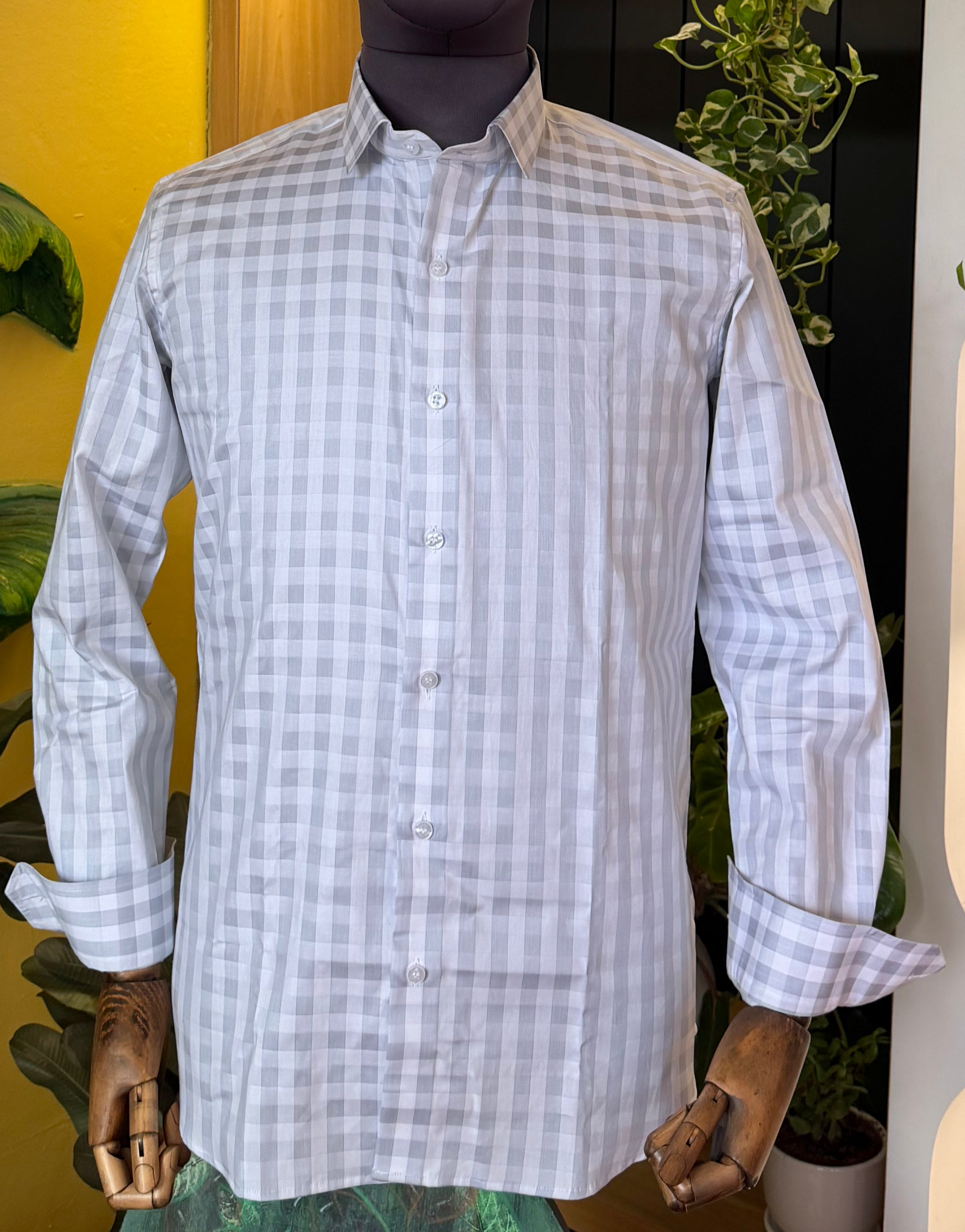 Politico mens Giza cotton shirt with self checks.