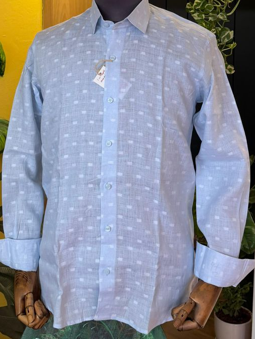 Jacquard sky blue linen shirt