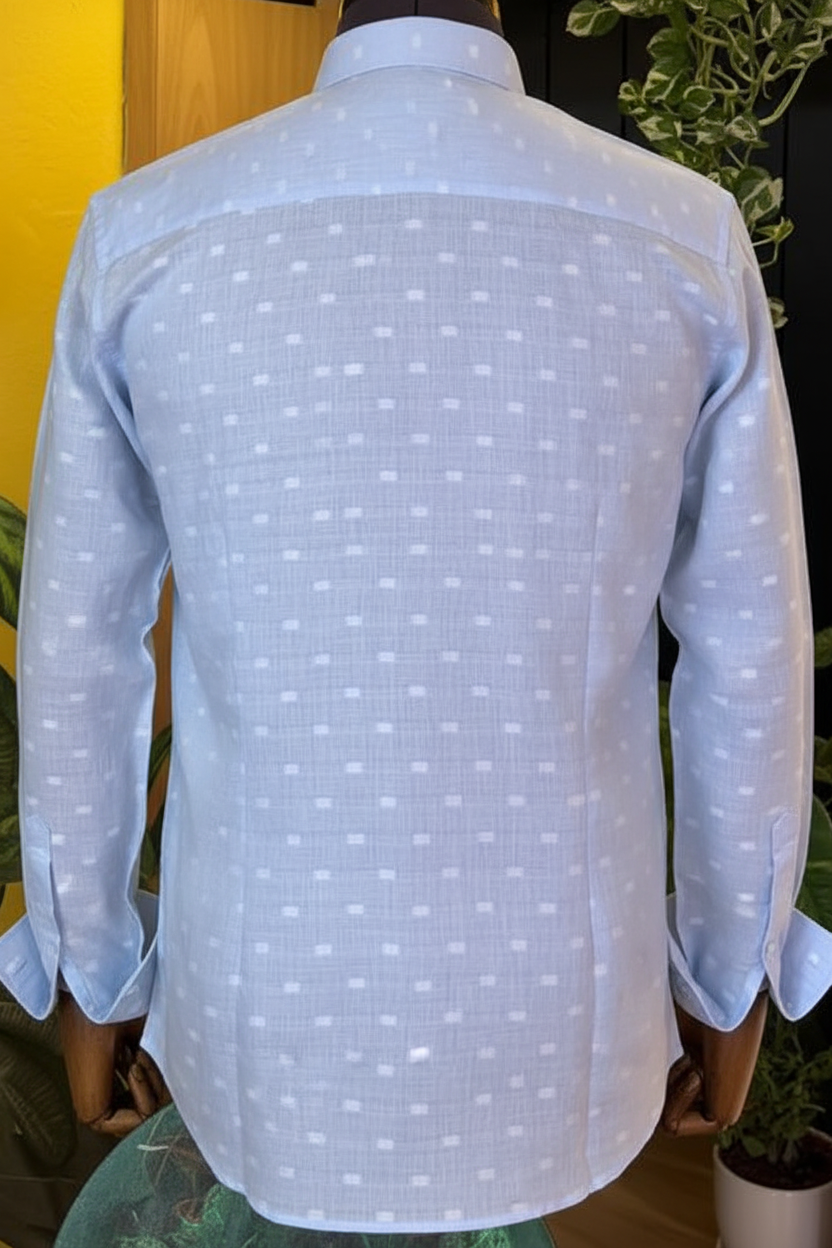 Jacquard sky blue linen shirt