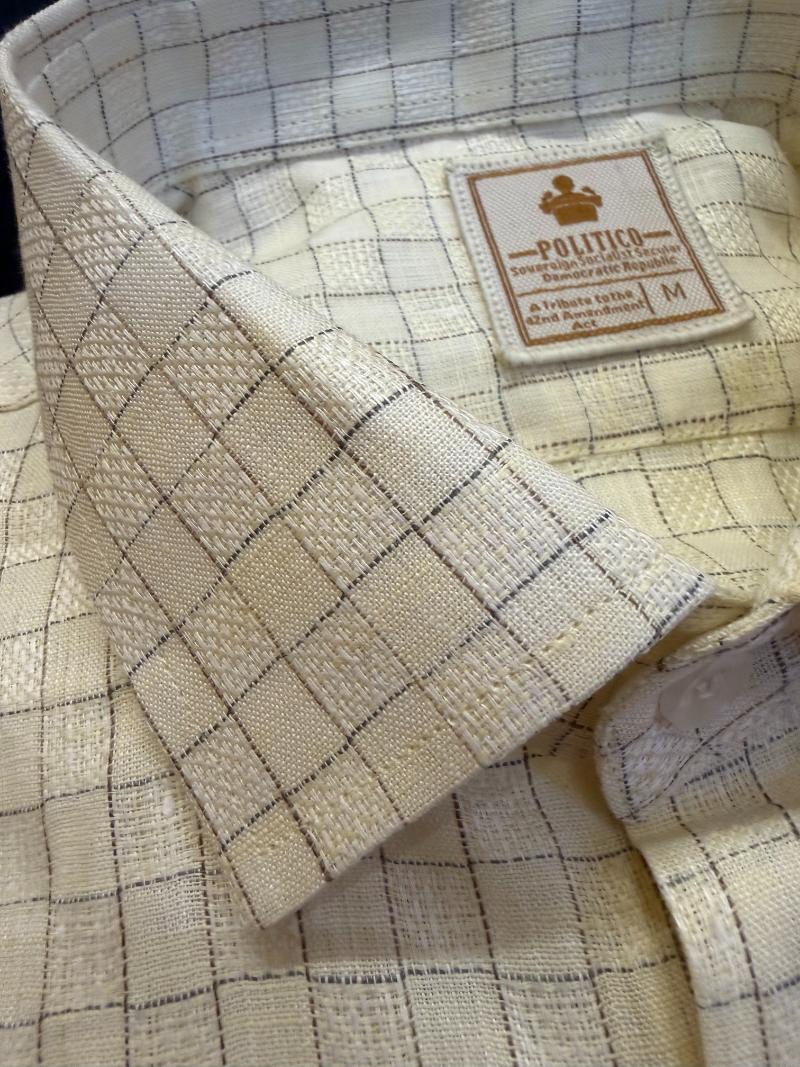 Politico mens shirt (shirt 2 vintage beige textured with checks Linen shirt)
