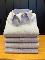 Politico mens linen shirt cool blue color with grey checks