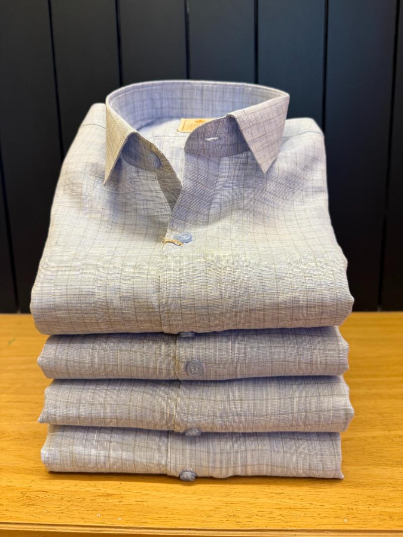 Politico mens linen shirt cool blue color with grey checks