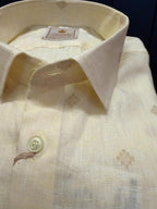 Politico mens shirt wheat on white jacquard linen