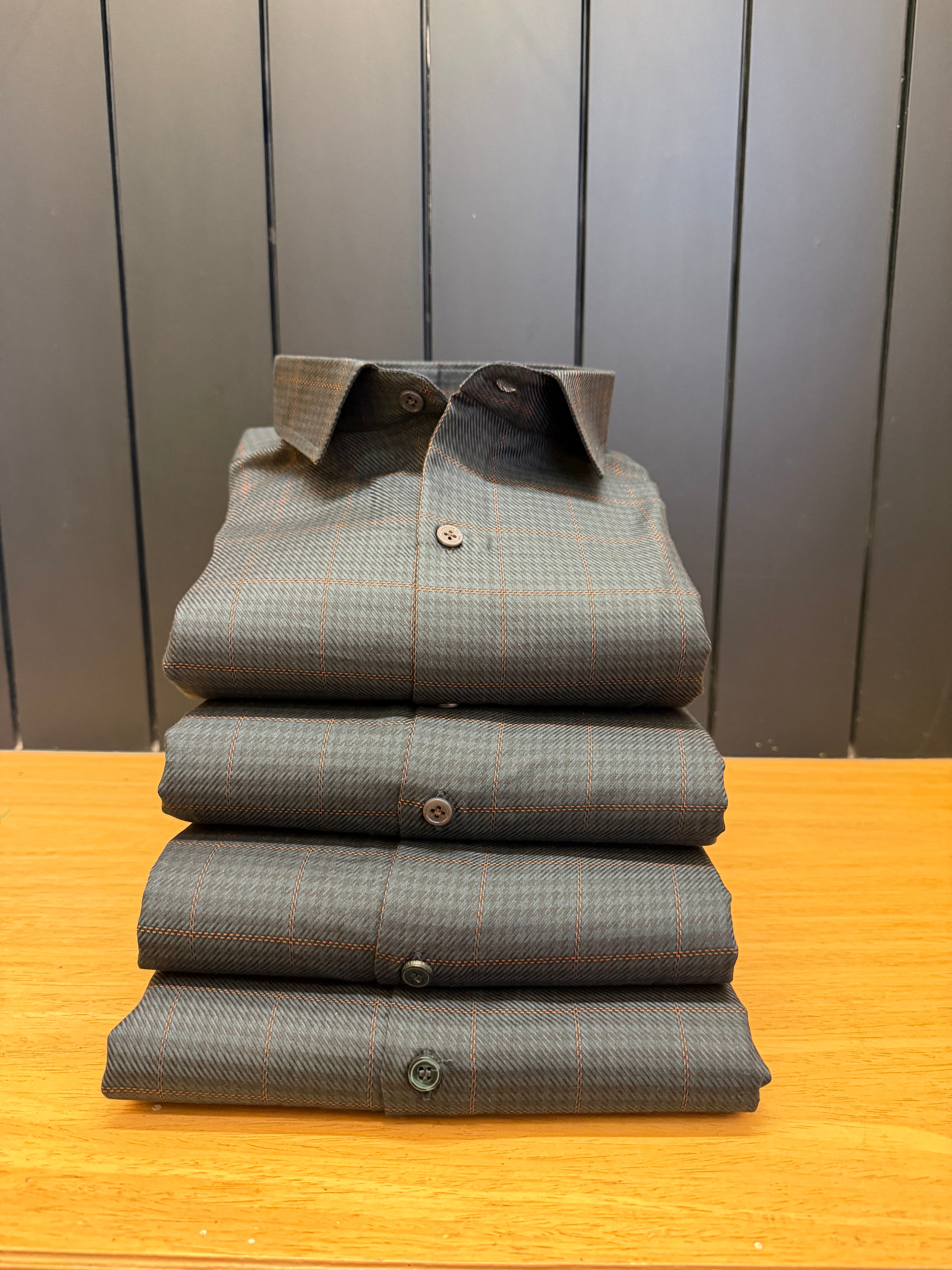 Politico mens dark moss twill and checks giza cotton shirt