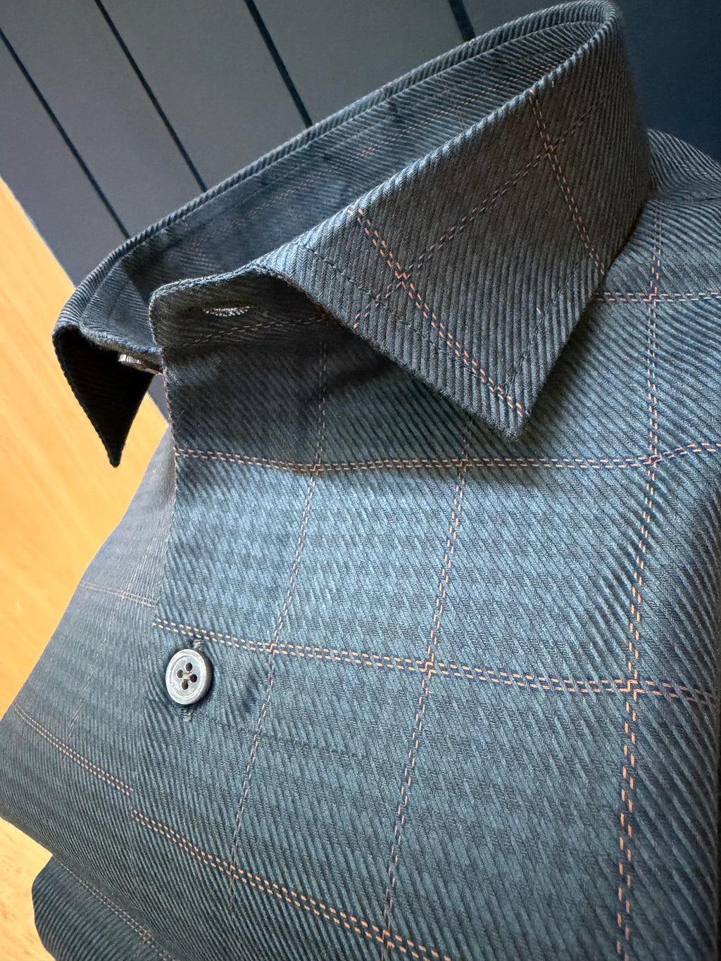 Politico mens dark moss twill and checks giza cotton shirt