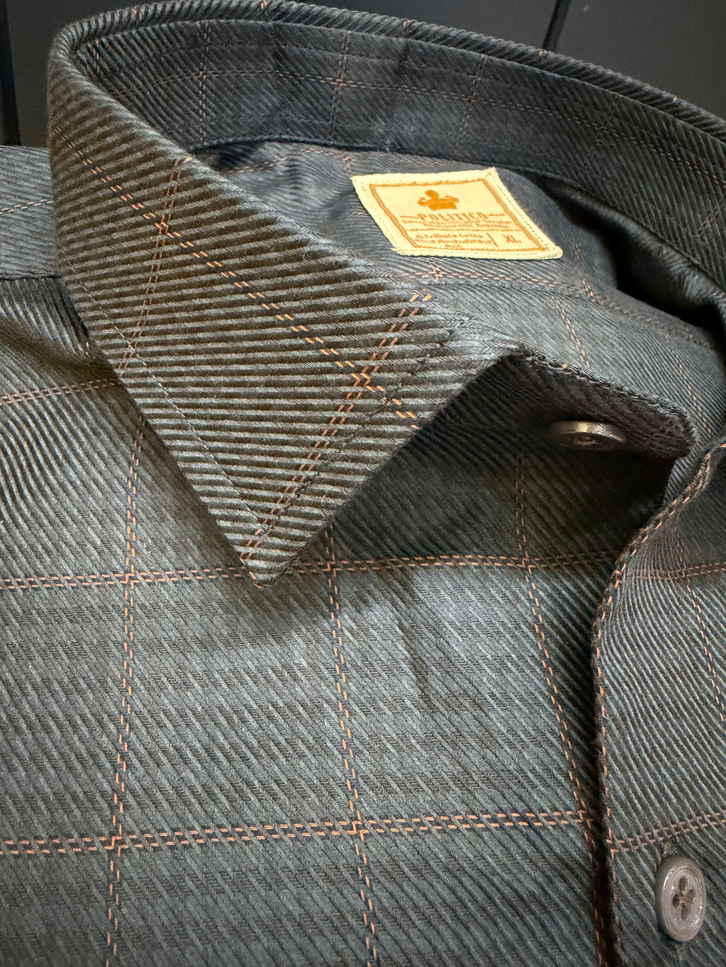 Politico mens dark moss twill and checks giza cotton shirt