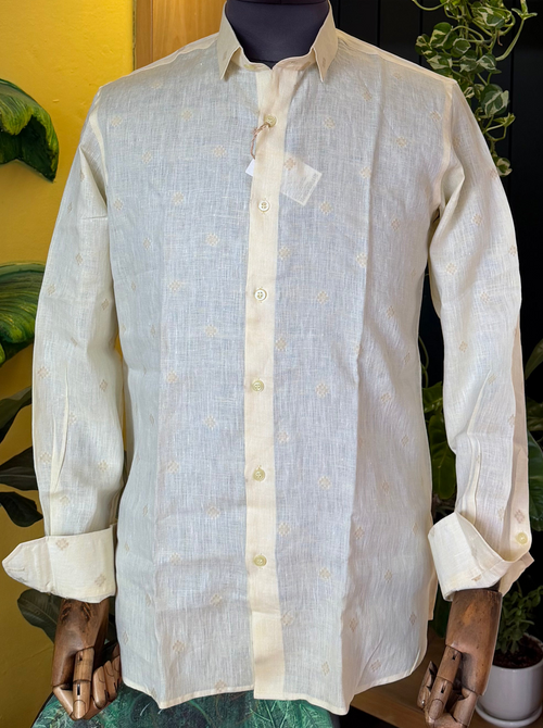 Jacquard lemon linen shirt(shirt 47 off white linen jacquard wheat mottif)