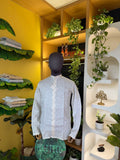 Lemon zest with olive Mandarin cut Linen Shirt