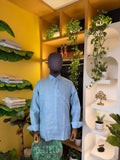 Self textured teal linen shirt
