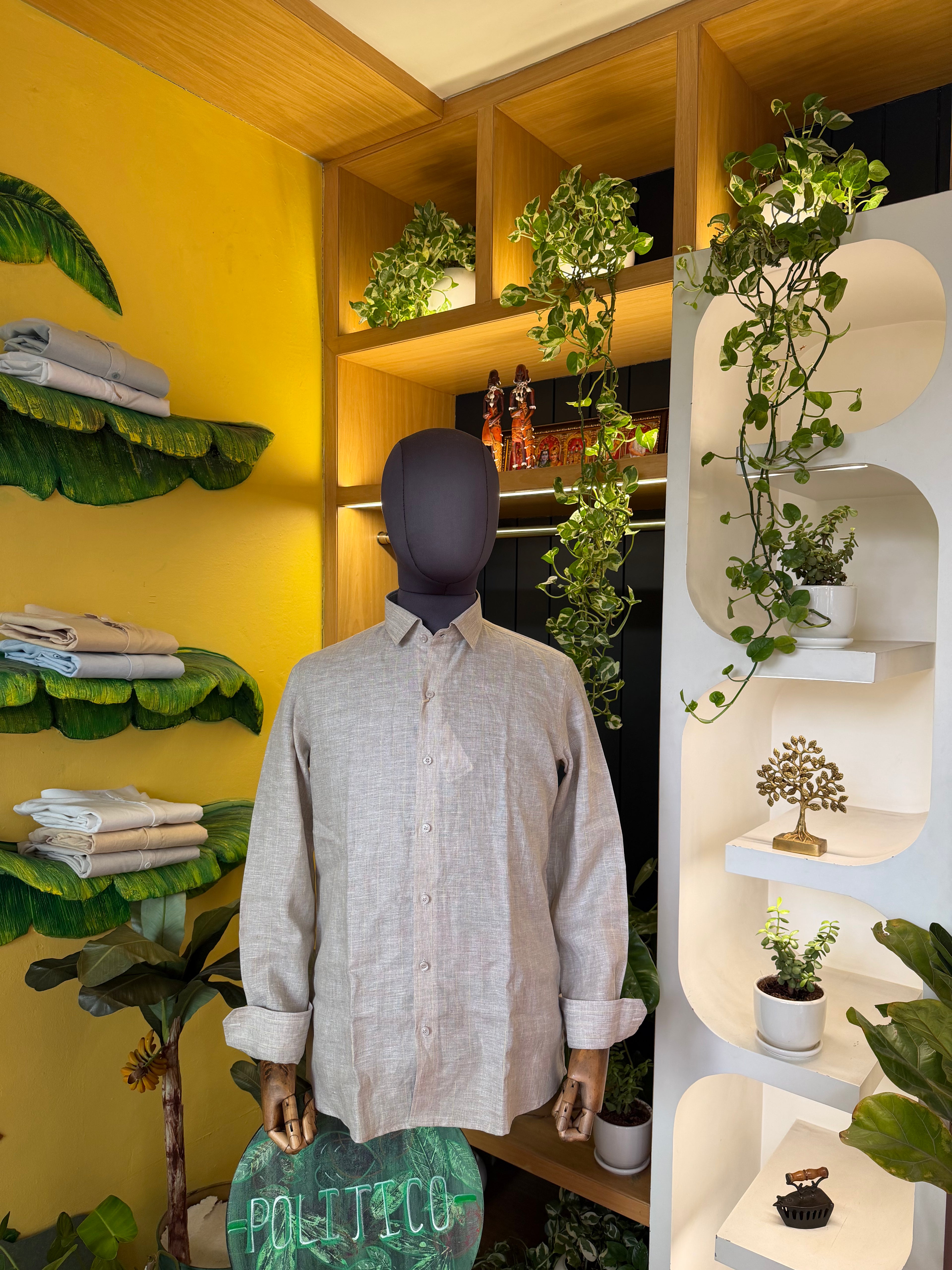 Wheatish with lemon lines Linen Shirt