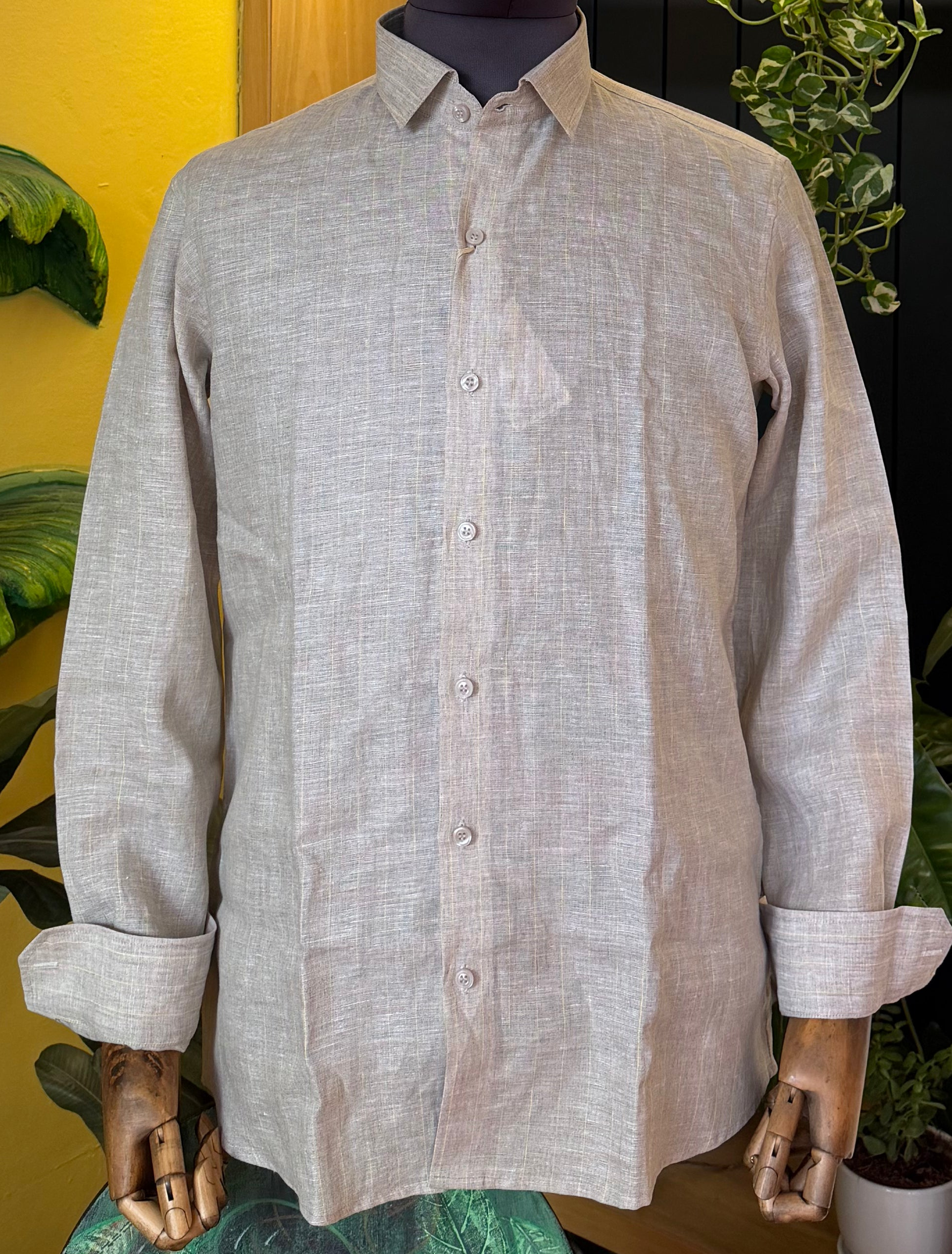 Wheatish with lemon lines Linen Shirt