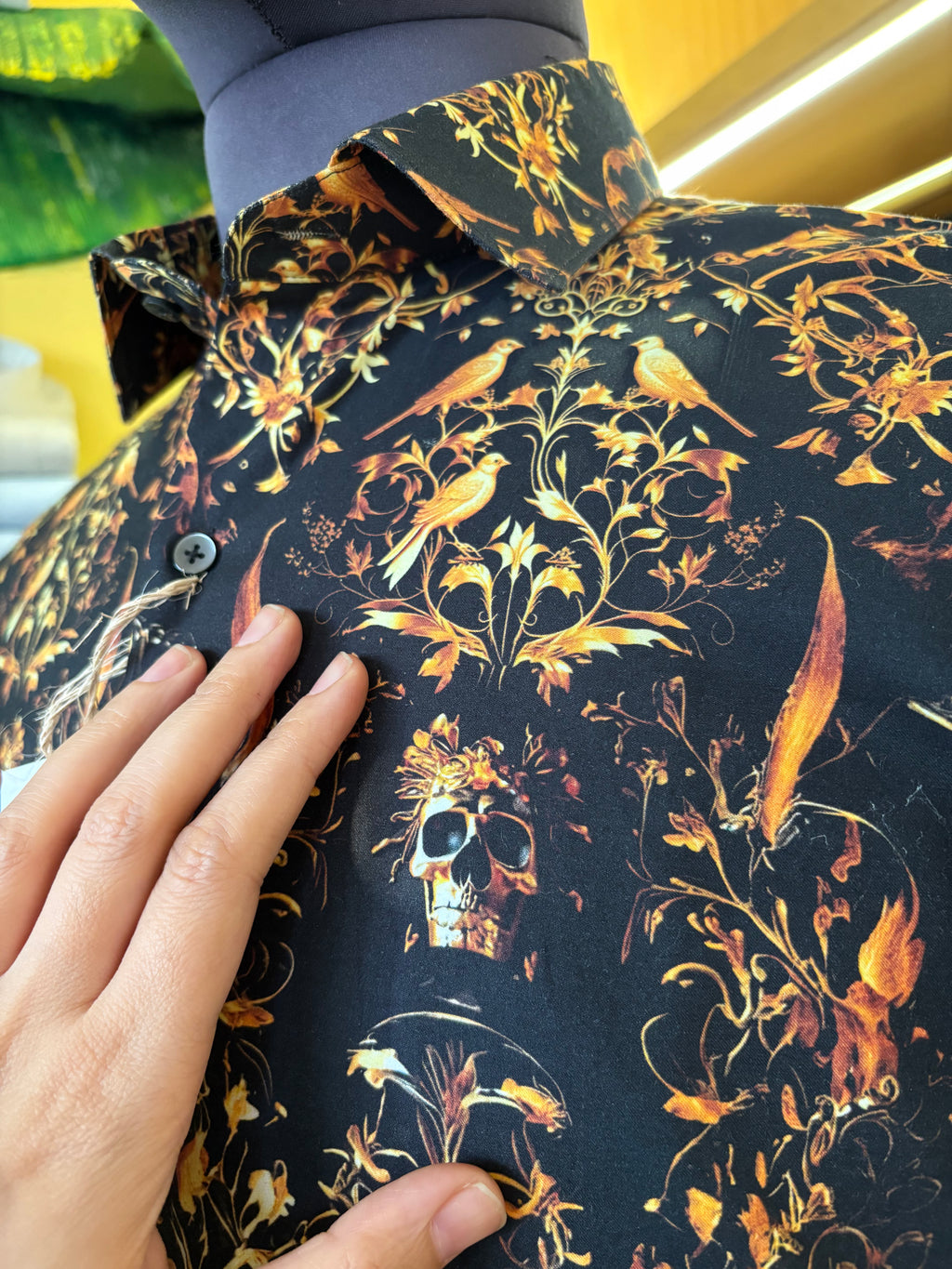Politico mens shirt satin cotton with gold print