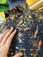 Politico mens shirt satin cotton with gold print