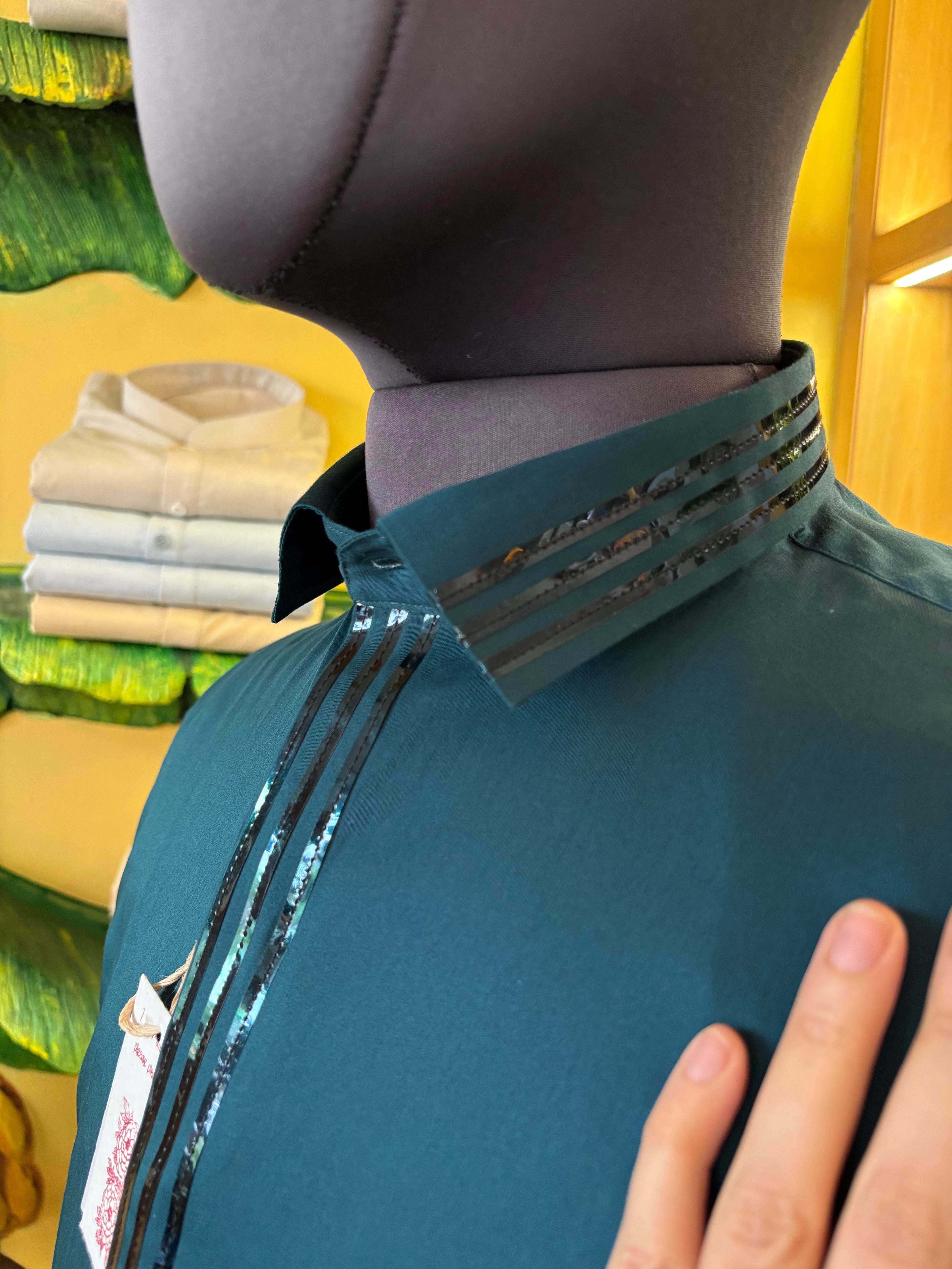 Politico mens cotton shirt with electric sea green with shiny strips