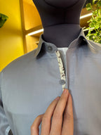 Politico mens shirt light grey satin cotton with floral details