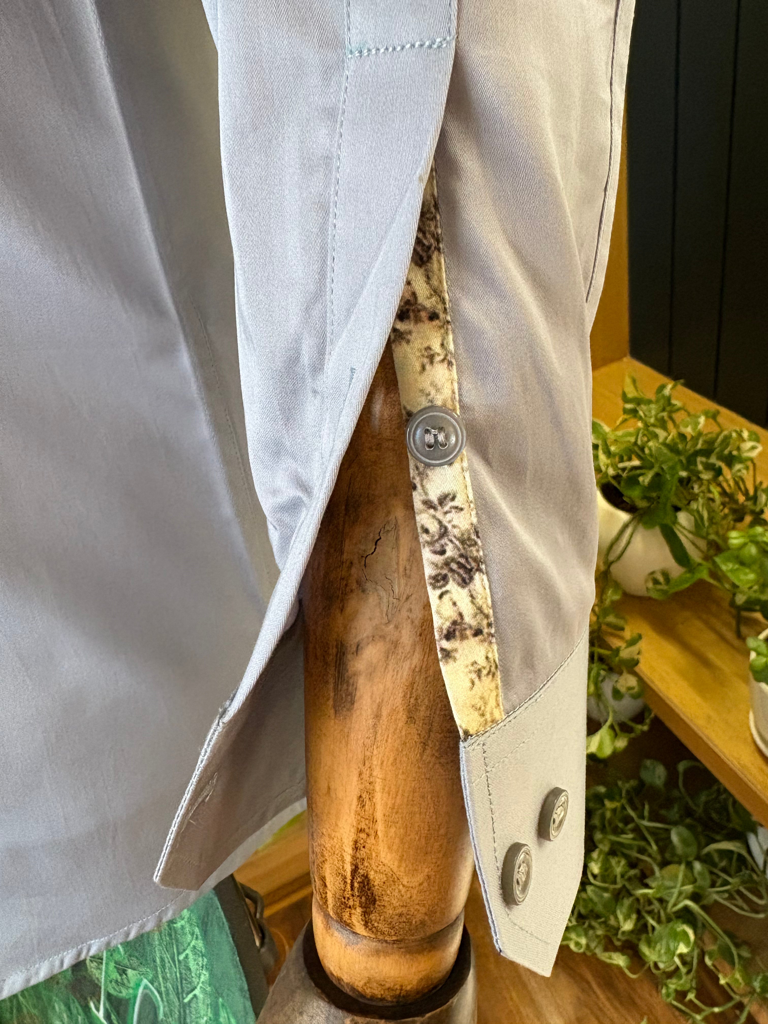 Politico mens shirt light grey satin cotton with floral details
