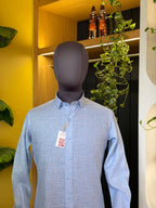 Politico mens linen shirt cool blue color with grey checks