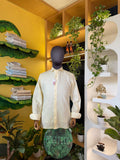 Politico mens shirt wheat on white jacquard linen