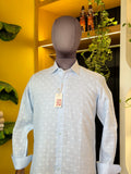Politico mens white Jacquard on cloud blue linen shirt