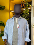 Politico mens white Jacquard on cloud blue linen shirt