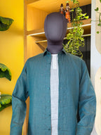 Politico mens sea green checks linen Shirt
