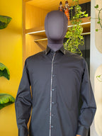Politico mens shirt charcoal grey satin cotton with floral details
