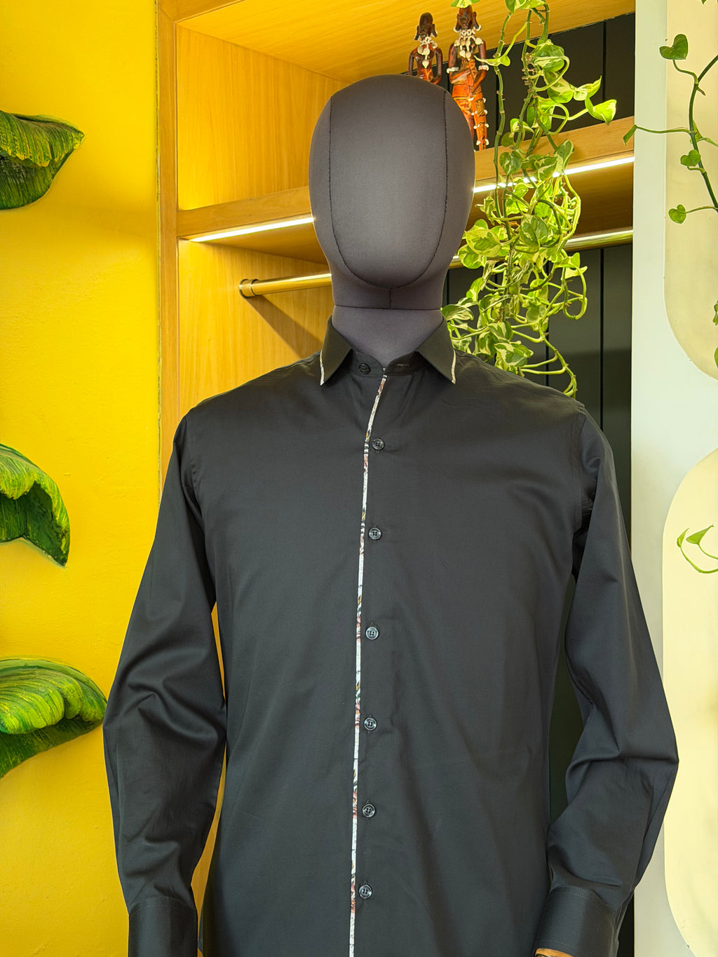 Politico mens shirt charcoal grey satin cotton with floral details