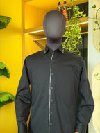 Politico mens shirt charcoal grey satin cotton with floral details
