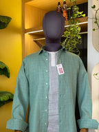 Politico mens linen shirt mint olive base with white checks