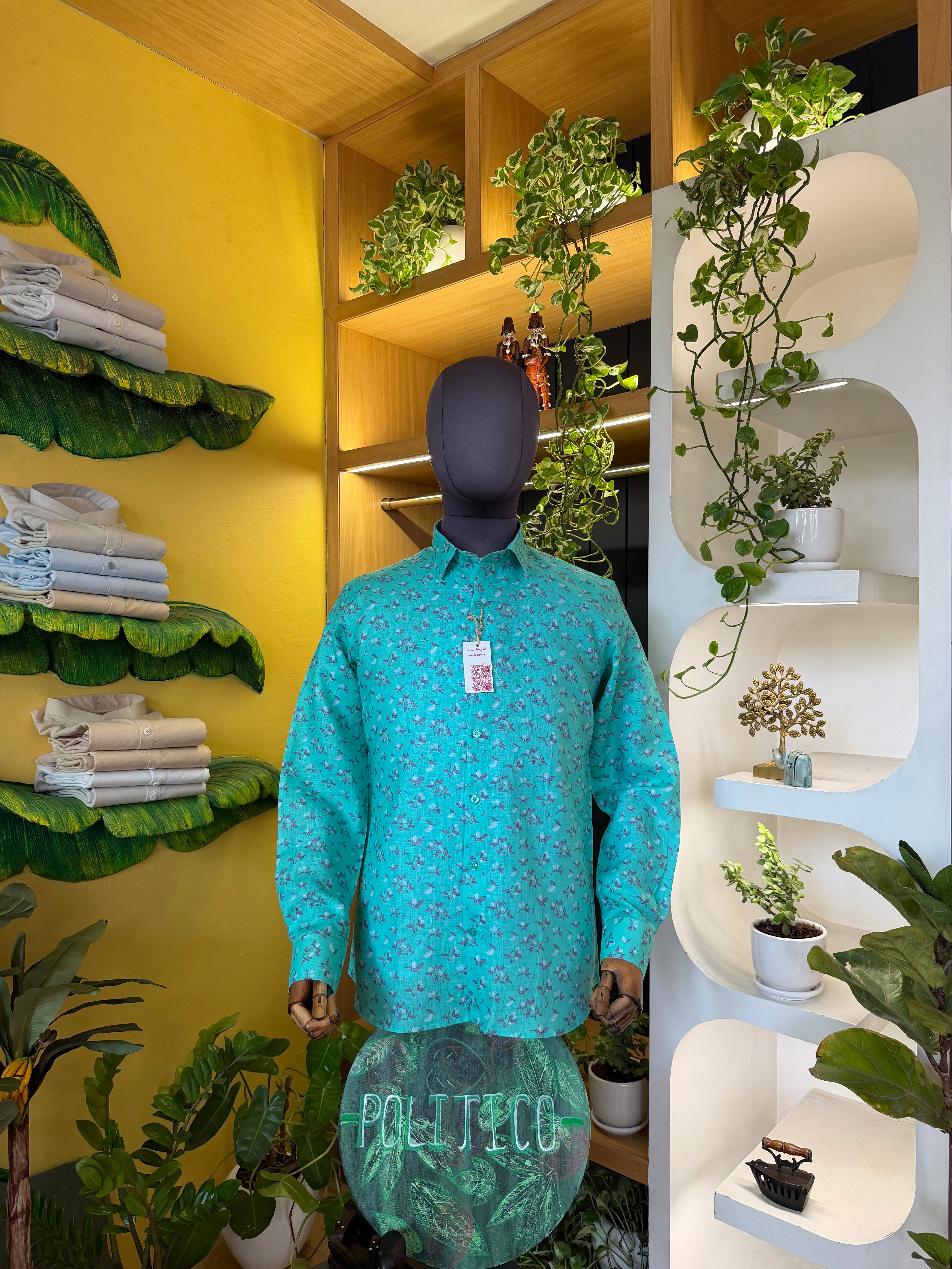 Politico Mens printed copper sulphate linen shirt