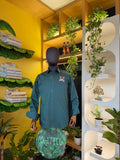 Politico mens cotton olive satin shirt with embroidery cat patch