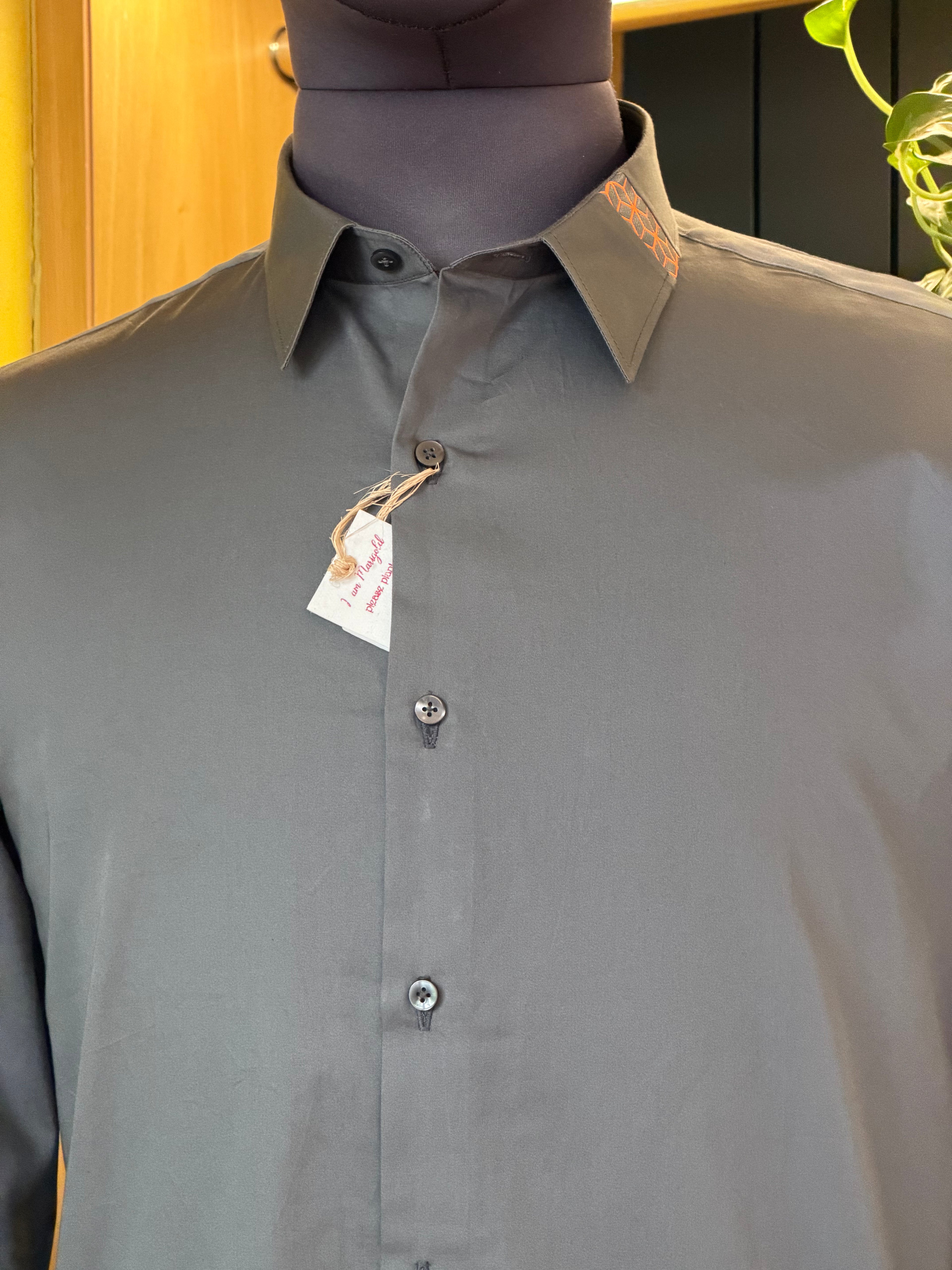 Politico Mens Cotton shirt with dark grey satin with designer collar
