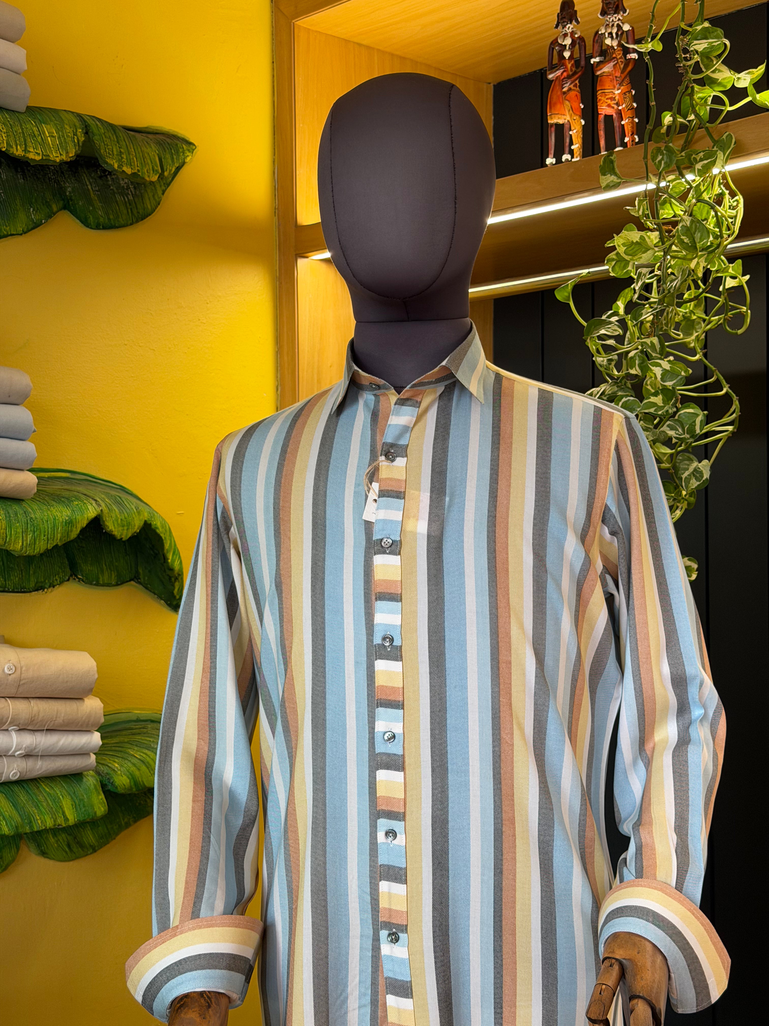 Politico Mens retro color striped bamboo shirt
