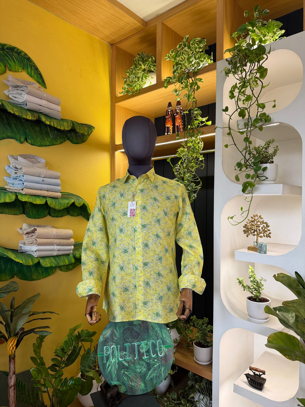 Politico mens linen shirt neon colored print