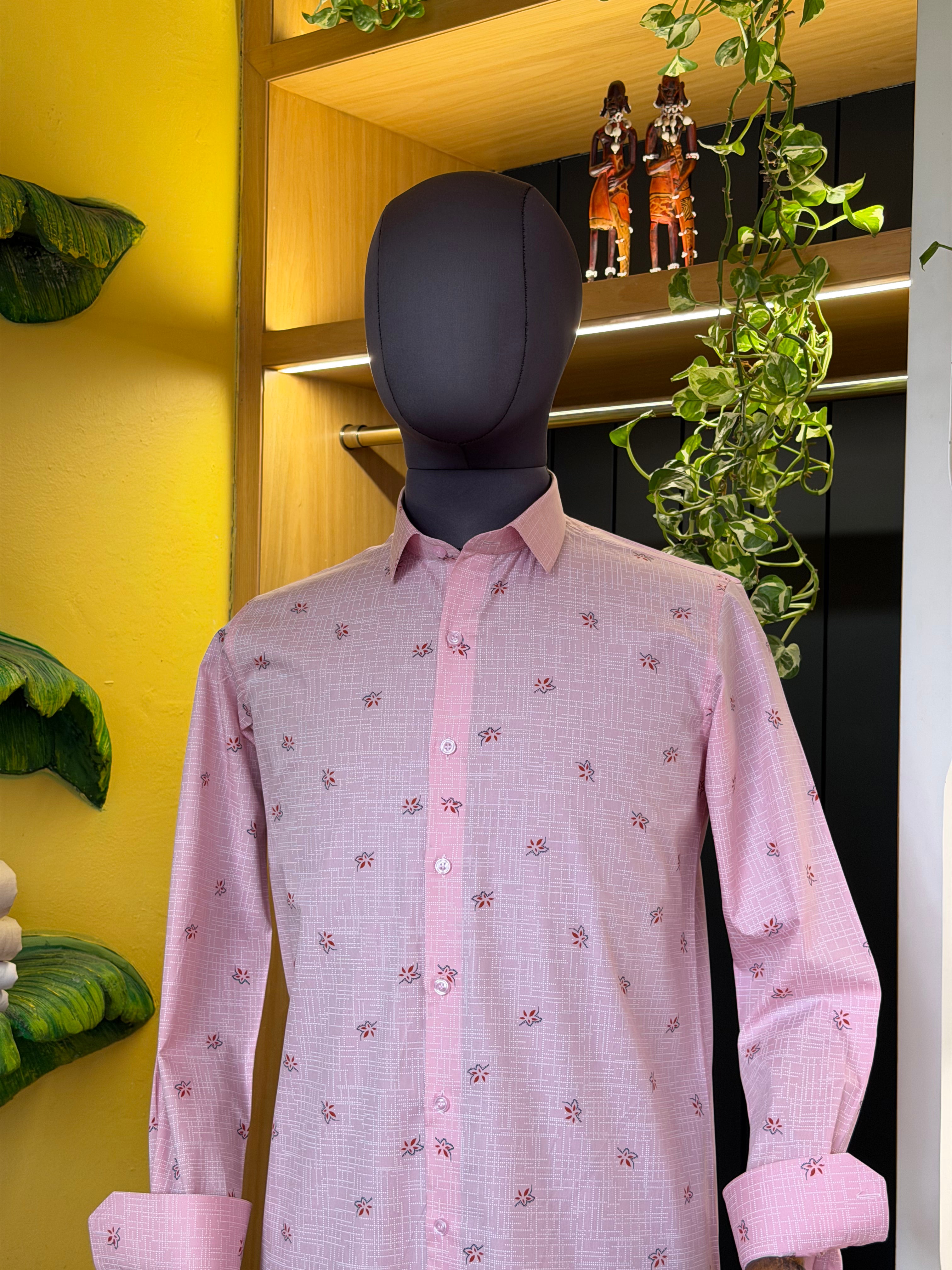 Politico mens cotton Baby pink Shirt with zigzag print