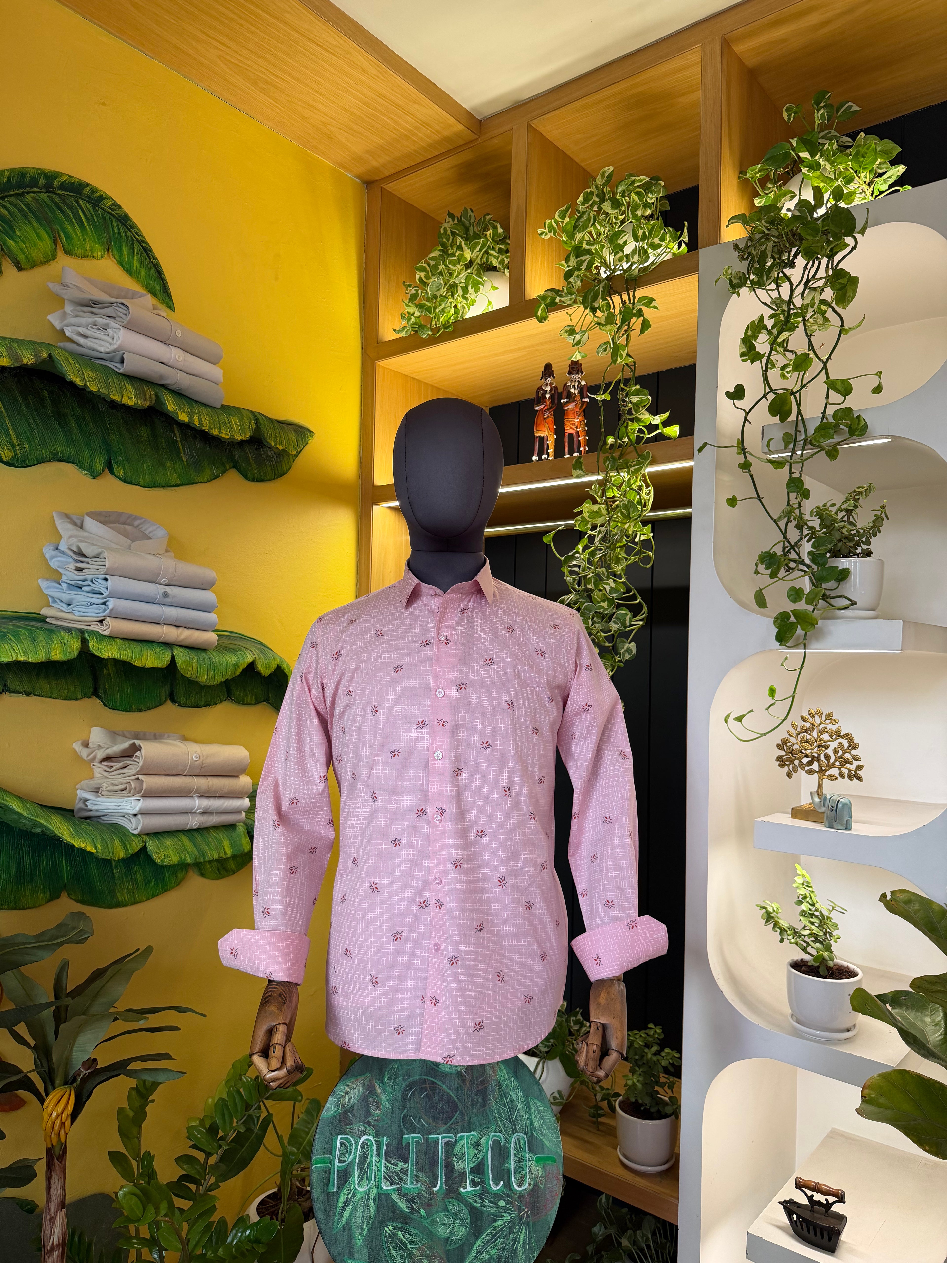 Politico mens cotton Baby pink Shirt with zigzag print