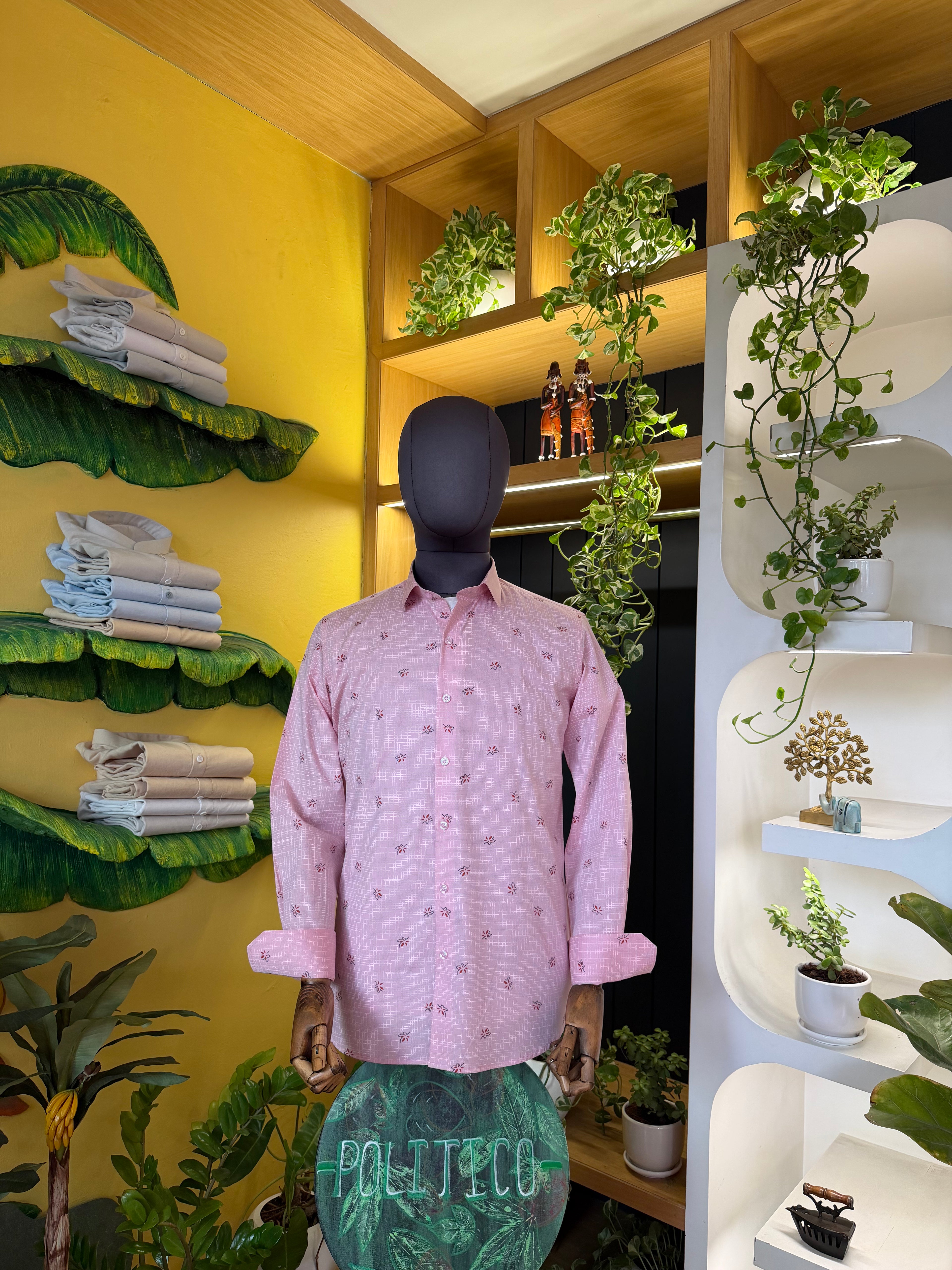 Politico mens cotton Baby pink Shirt with zigzag print