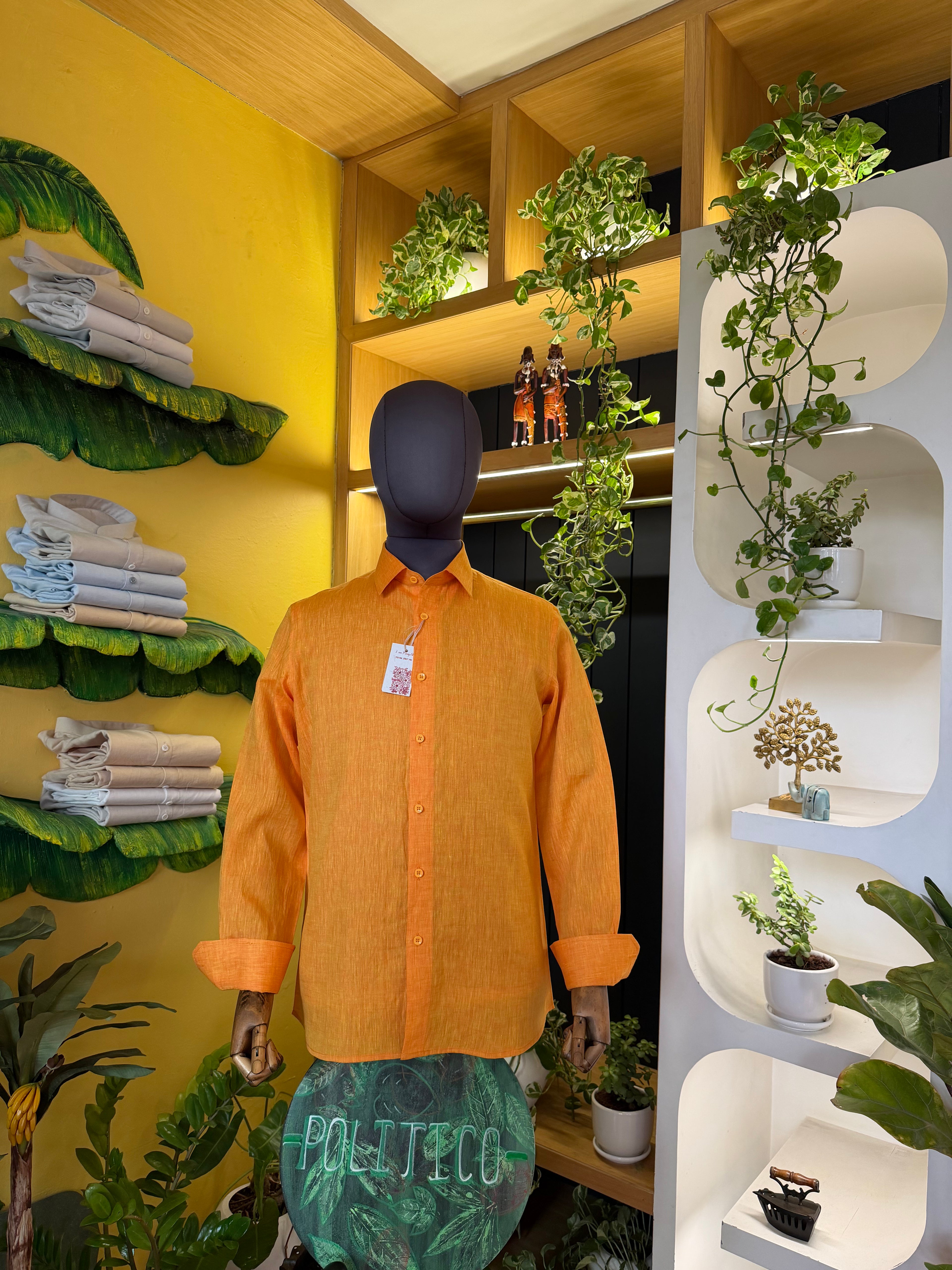 Politico Mens Linen Orange colored Shirt