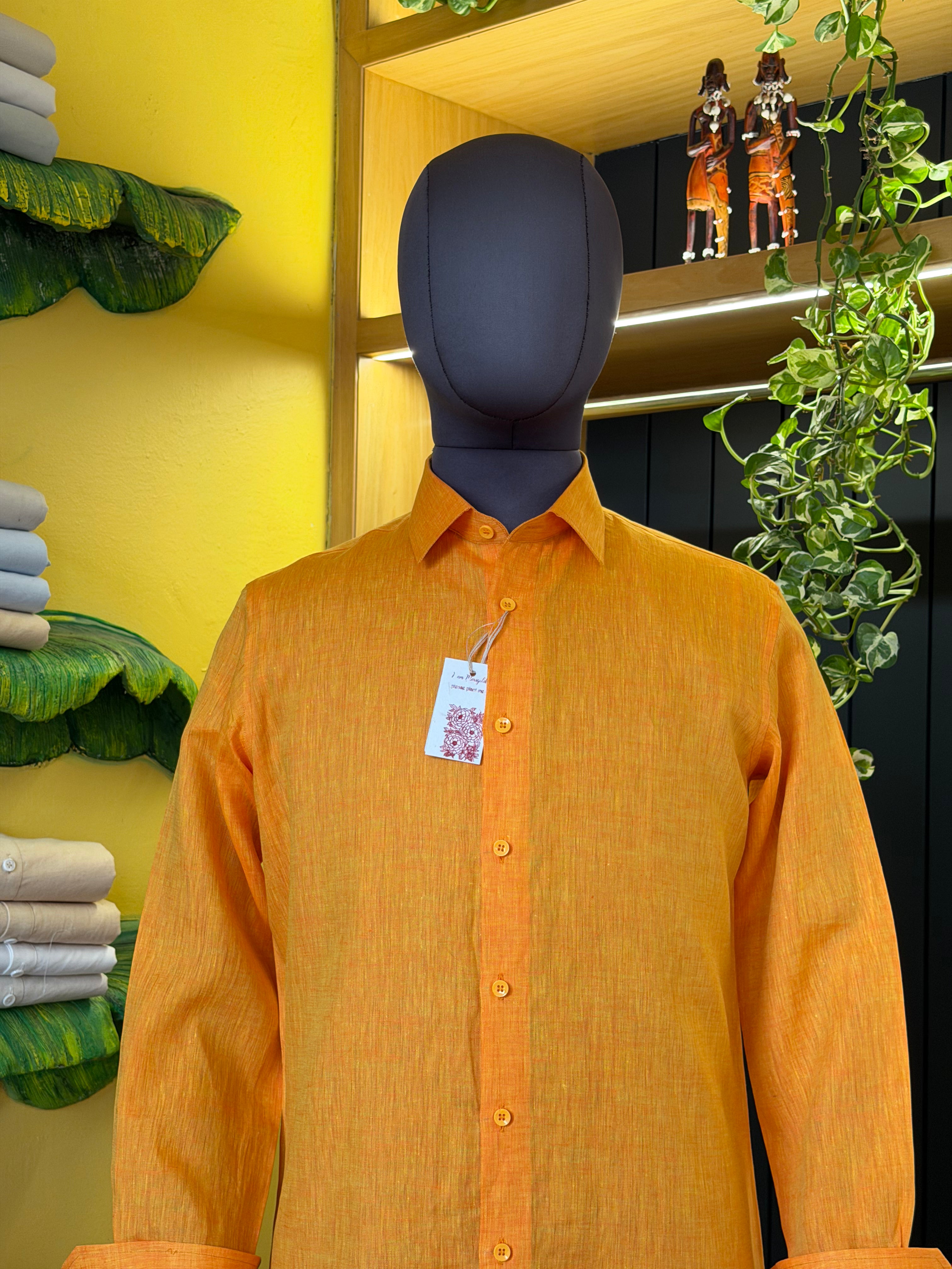 Politico Mens Linen Orange colored Shirt