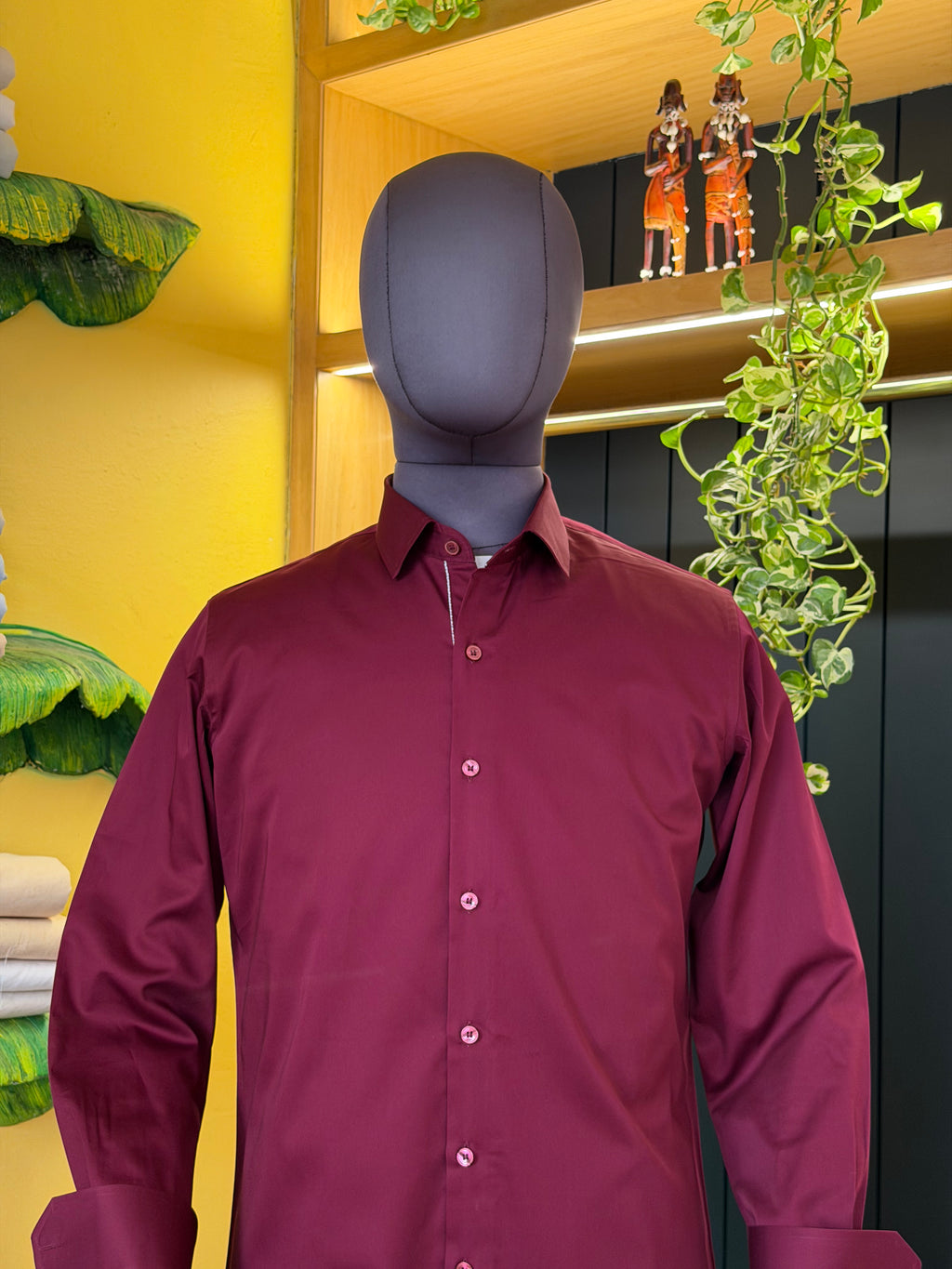 Politico mens cotton shirt maroon satin with edging