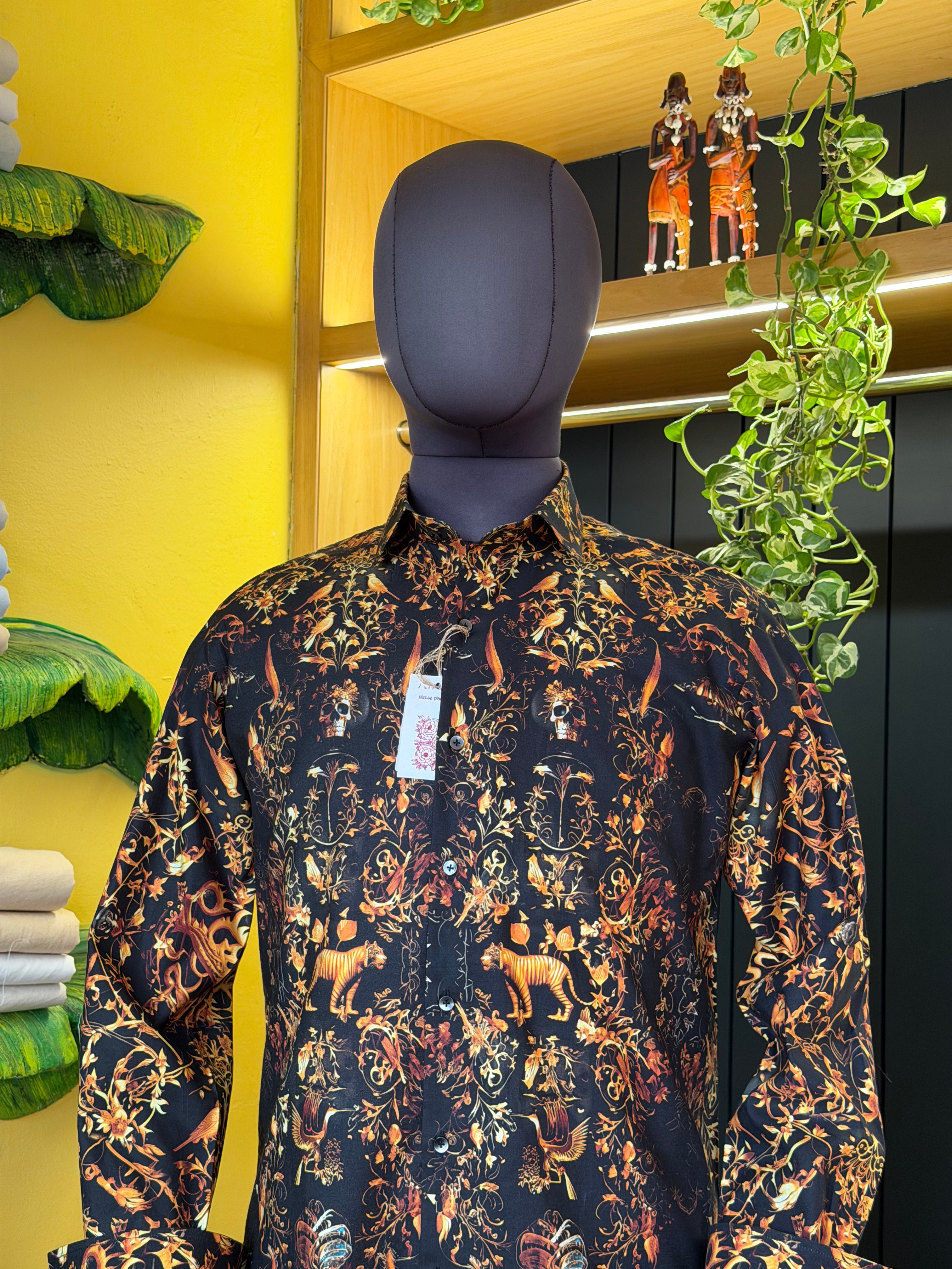 Politico mens shirt satin cotton with gold print