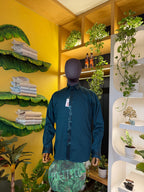 Politico mens cotton shirt with electric sea green with shiny strips