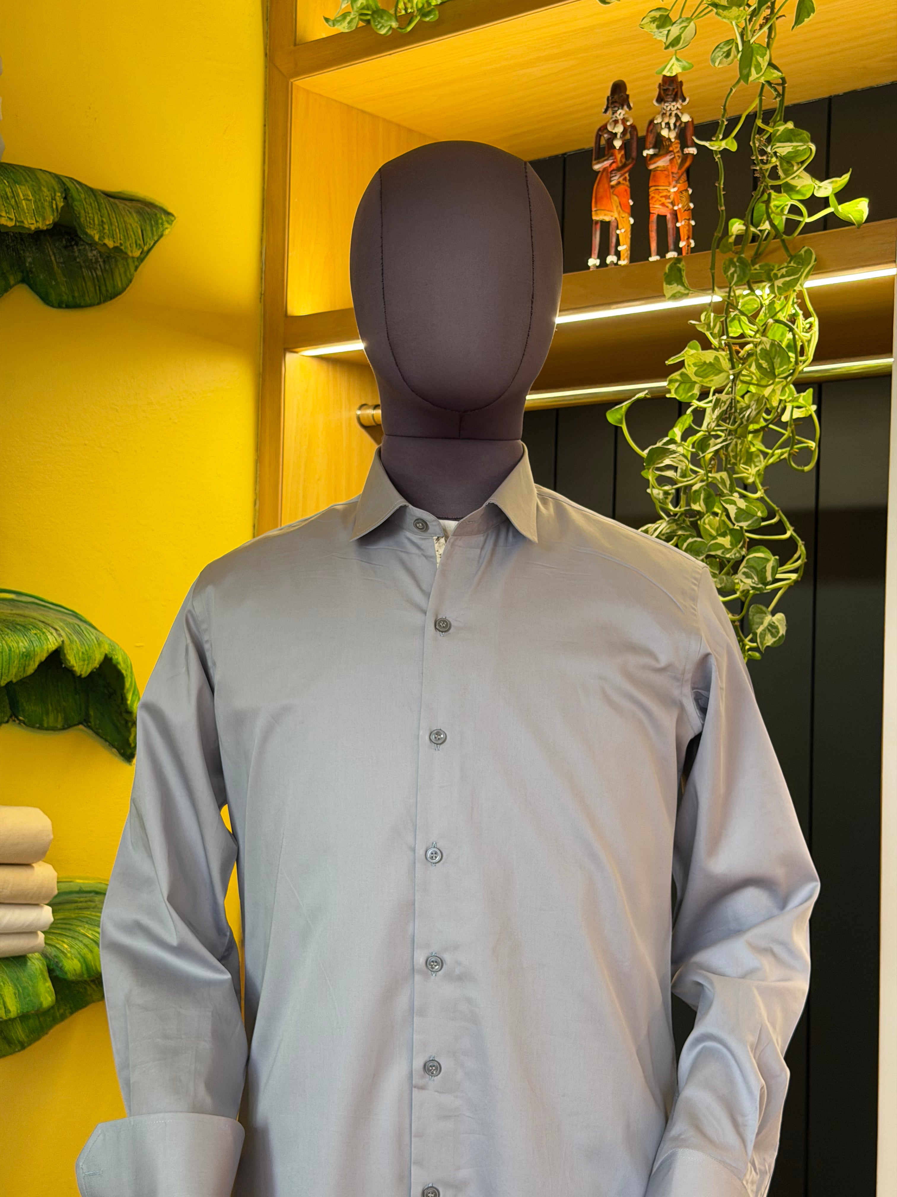 Politico mens shirt light grey satin cotton with floral details
