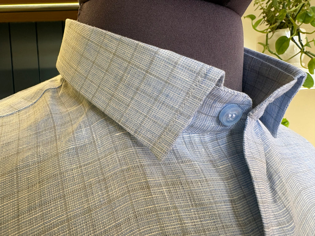 Politico mens linen shirt cool blue color with grey checks