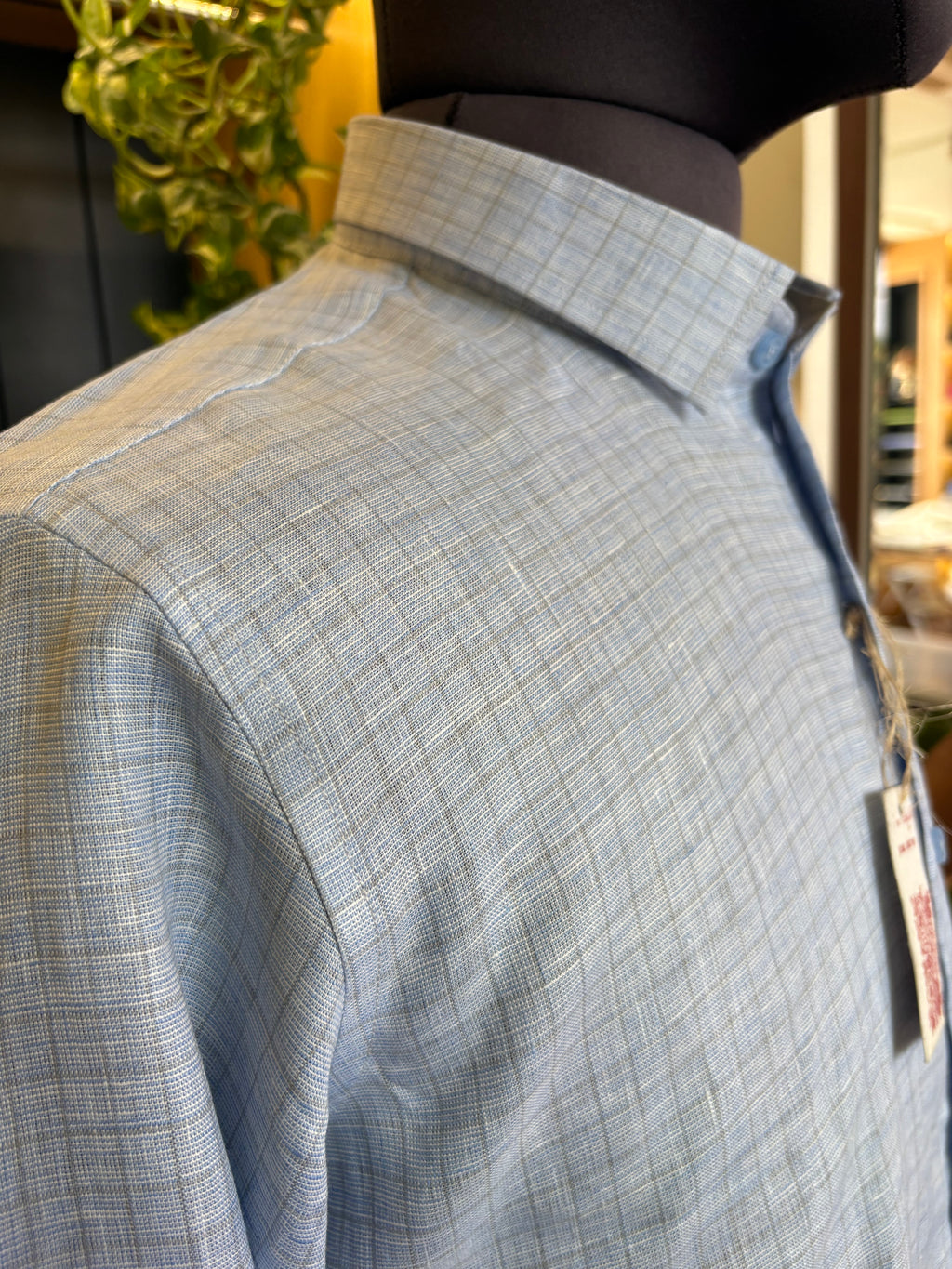 Politico mens linen shirt cool blue color with grey checks