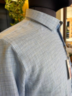 Politico mens linen shirt cool blue color with grey checks