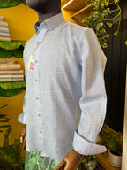 Politico mens linen shirt cool blue color with grey checks