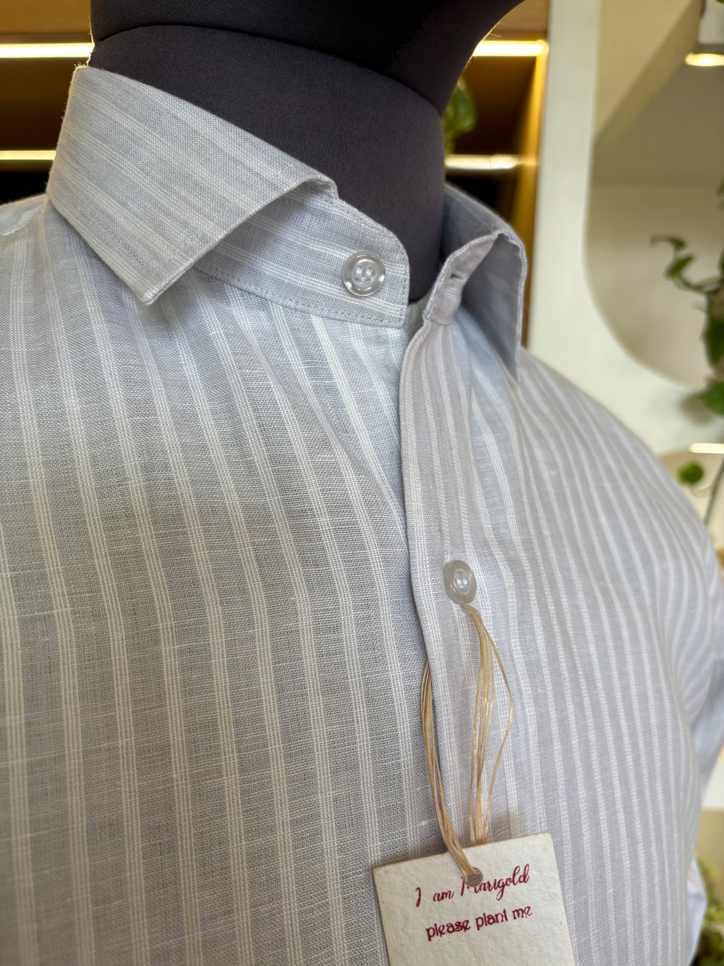 Politicos mens ash and white Linen Shirt