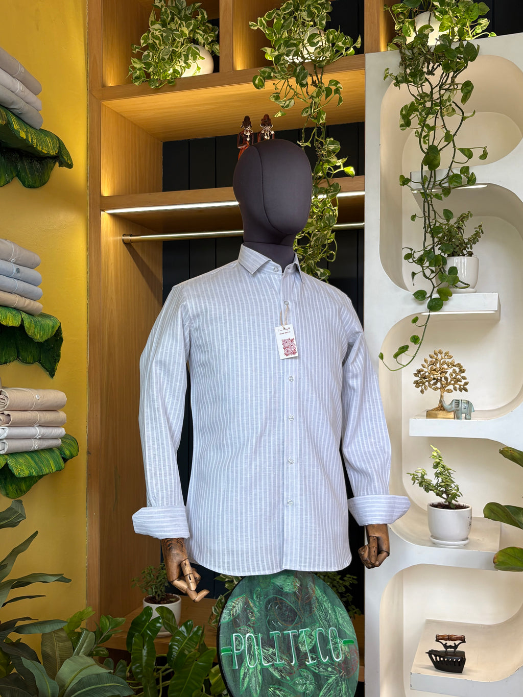 Politicos mens ash and white Linen Shirt